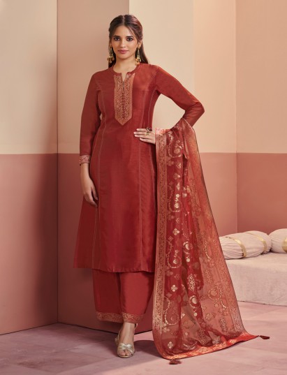 Rust brown heritage zari festive statement