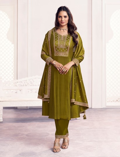 Green enchanting mehndi celebration attire