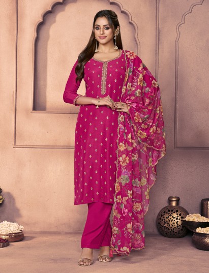 Magenta radiant zari sparkle festive ensemble