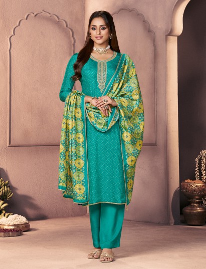 Turquoise blue opulent zardosi charm attire