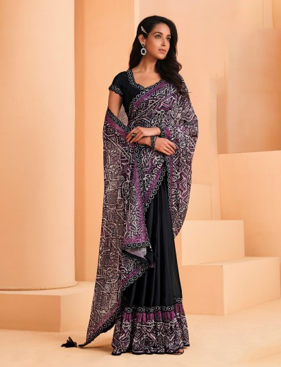 Black digital sequins swarovski party saree