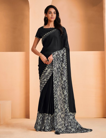 Black premium digital sequins swarovski stone saree