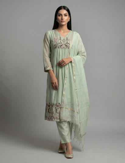 Light mint green chiffon anarkali pant salwar suit