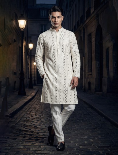 White georgette mirror work kurta suit