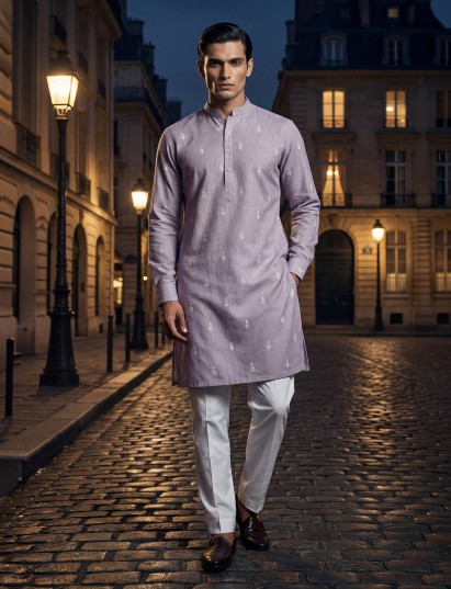 Lilac purple cotton festive kurta suit