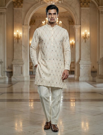 Cotton festival wear light peach kurta suit
