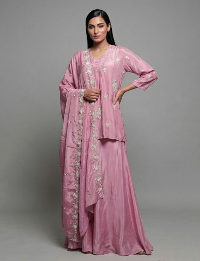 Rose pink georgette silk embroidered salwar suit