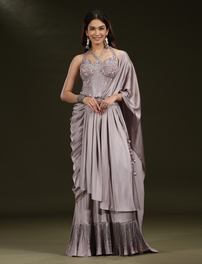 Grey satin silk designer lehenga choli