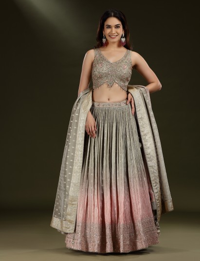 Grey pink shaded designer lehenga choli