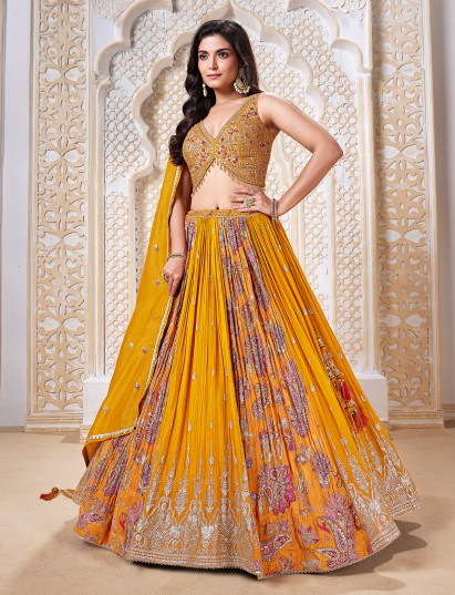 Mustard yellow haldi wear designer lehenga choli