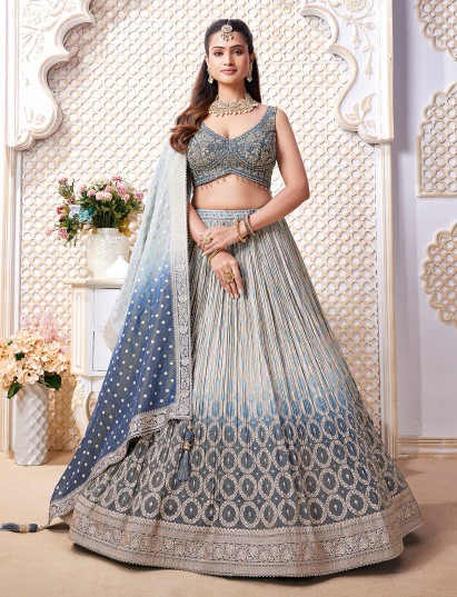 Shaded blue diamond work lehenga choli