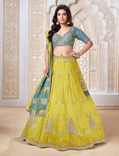 Lemon yellow zari work festive lehenga choli