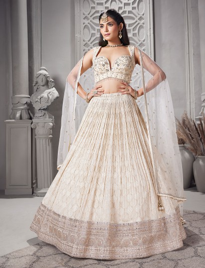 Cream gota and diamond work lehenga
