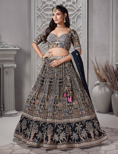 Black gota work printed lehenga choli
