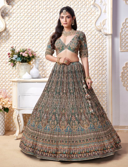 Multicolor printed lehenga choli with v neck choli