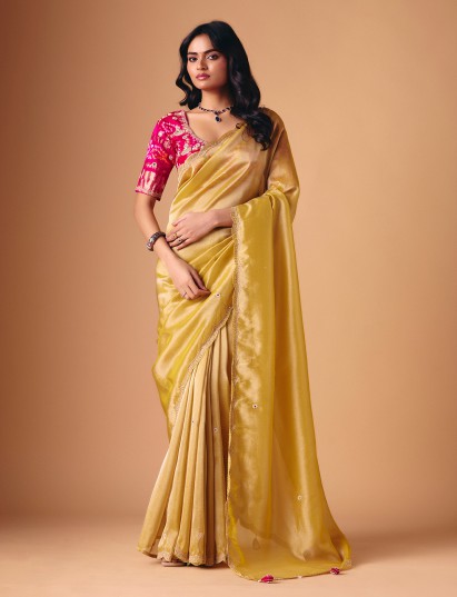 Gold tissue silk festive wear saree