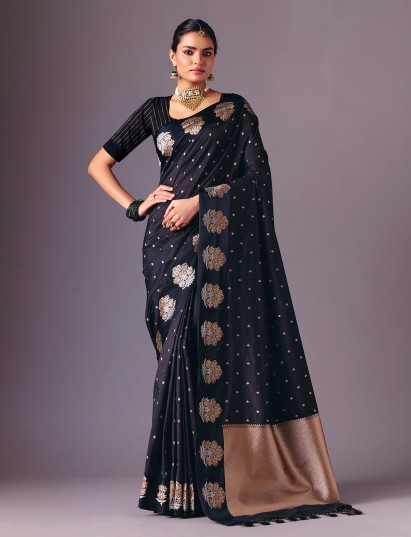 Black zari butti semi silk saree