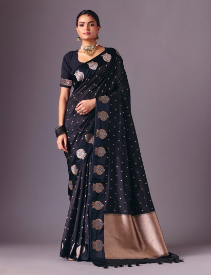 Black zari weaving semi silk saree