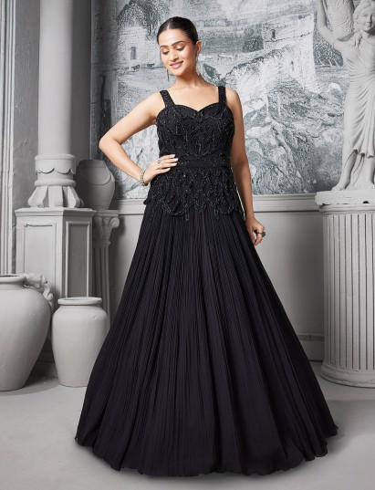Black sweetheart neck designer suit for party wear