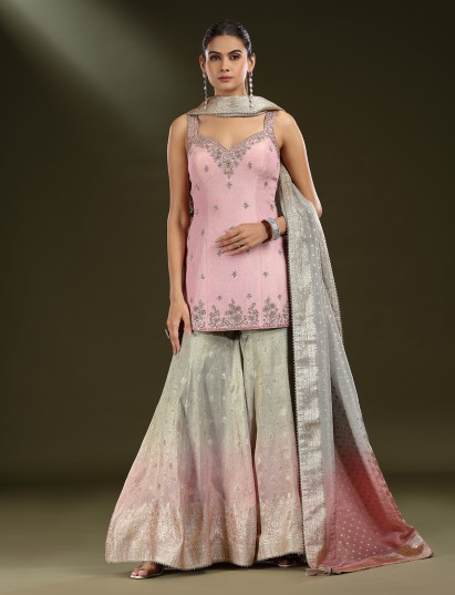 Pink punjabi style wedding wear palazzo suit