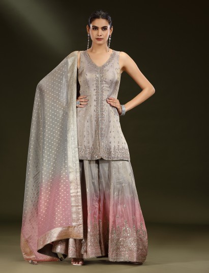 Grey and pink shaded palazzo suit