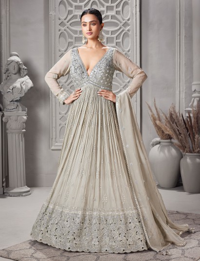 Beige classic pakistani style georgette suit