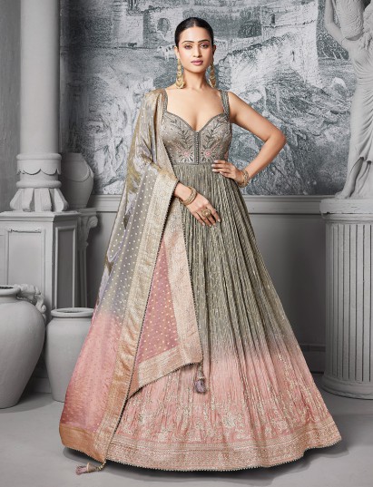 Grey and pink shaded designer festive suit