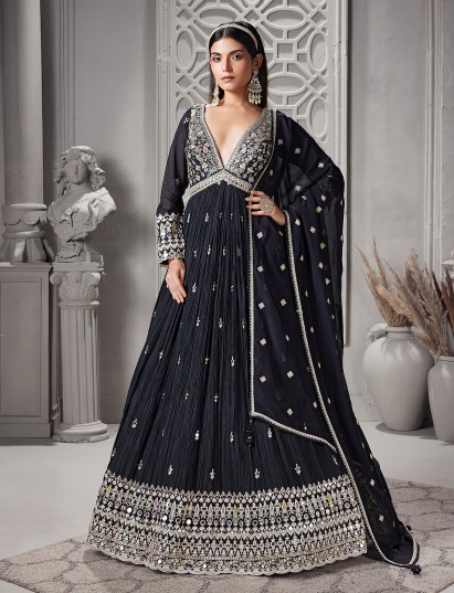 Black embellished pakistani inspired anarkali suit