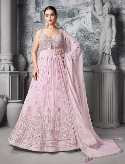 Light pink silk anarkali wedding wear suit