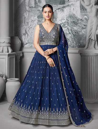 Navy blue pakistani anarkali suit