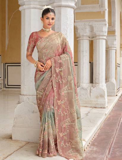 Shaded pink khatli silk elegant saree