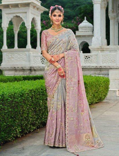 Grey shaded khatli satin saree