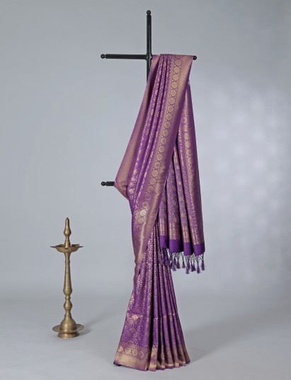 Purple semi kanjivaram silk zari work saree