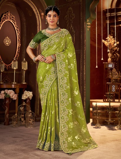 Mehendi green soft silk festive wear saree