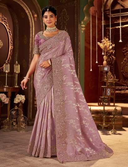 Shaded lilac purple soft silk wedding saree