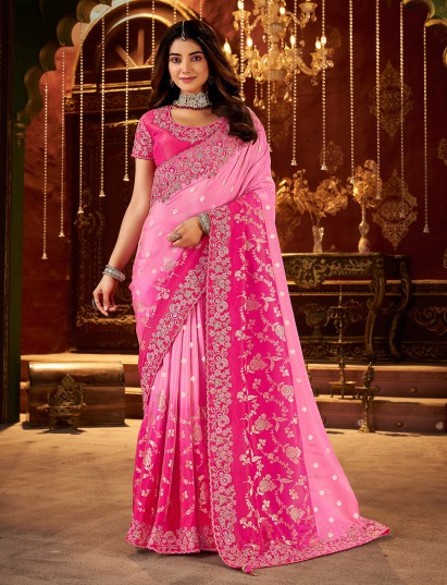 Rani pink shaded soft silk saree for wedding wear