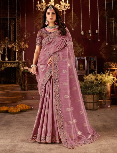 Onion pink soft silk festive wear saree