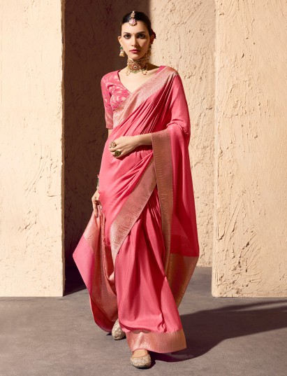 Onion pink crepe georgette zari work saree