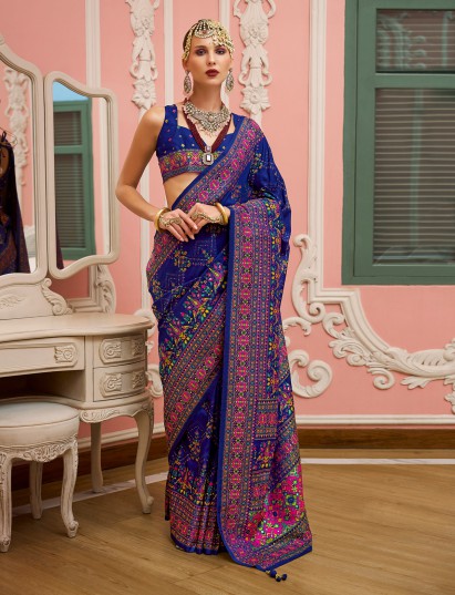 Dark Purple printed banarasi silk saree