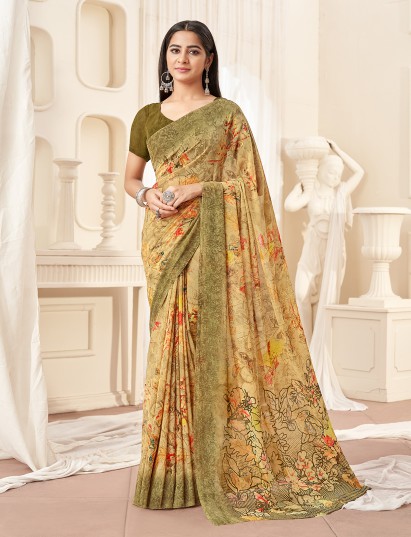 Beige shaded floral georgette saree