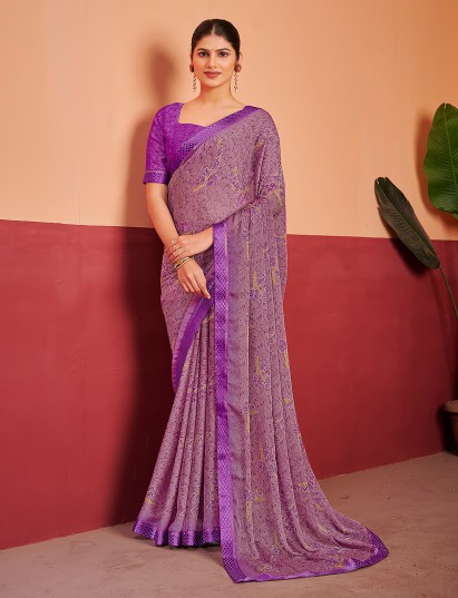 Purple floral shaded festive georgette saree