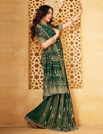 Green viscose zari embellished wedding saree