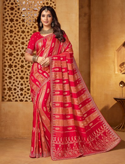 Red viscose cutdana wedding wear saree