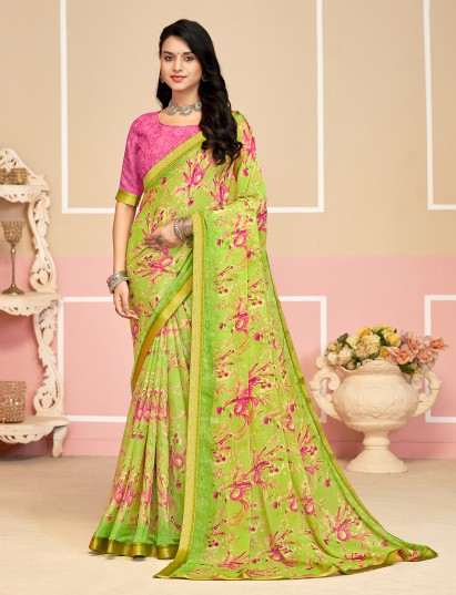 Green digital printed festive saree
