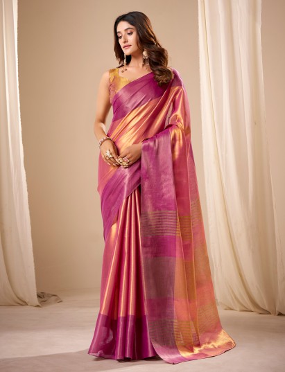 Elegant pastel purple tissue silk saree