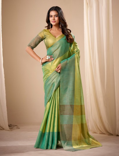 Refreshing green tissue silk zari saree