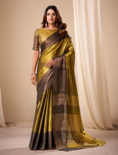 Traditional mehendi green tissue silk saree