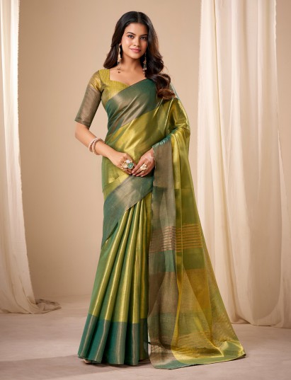 Graceful green tissue silk festive saree