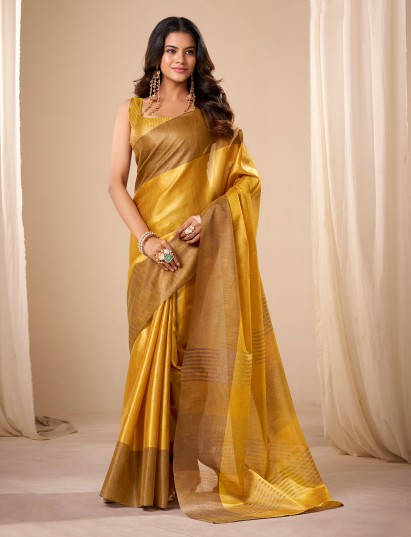 Bright yellow tissue silk zari saree
