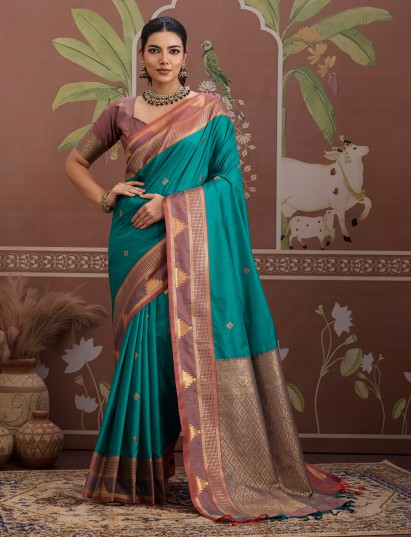 Aqua blue handloom zari tussar silk saree